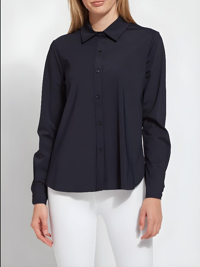Lysse - Connie Slim Button Down Top: Navy - Shorely Chic Boutique