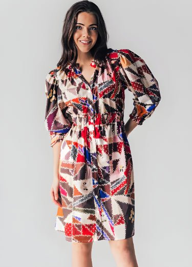Never A Wallflower - Elastic Collar Dress: Crazy Quilt - Shorely Chic Boutique