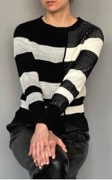 OST - L/S Textured Colorblock Sweater: Blk/Wht - Shorely Chic Boutique
