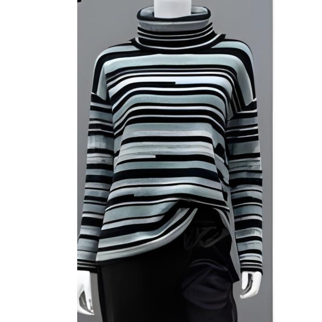 OST - Multi Stripe Turtleneck Sweater: Midnight/Basil - Shorely Chic Boutique
