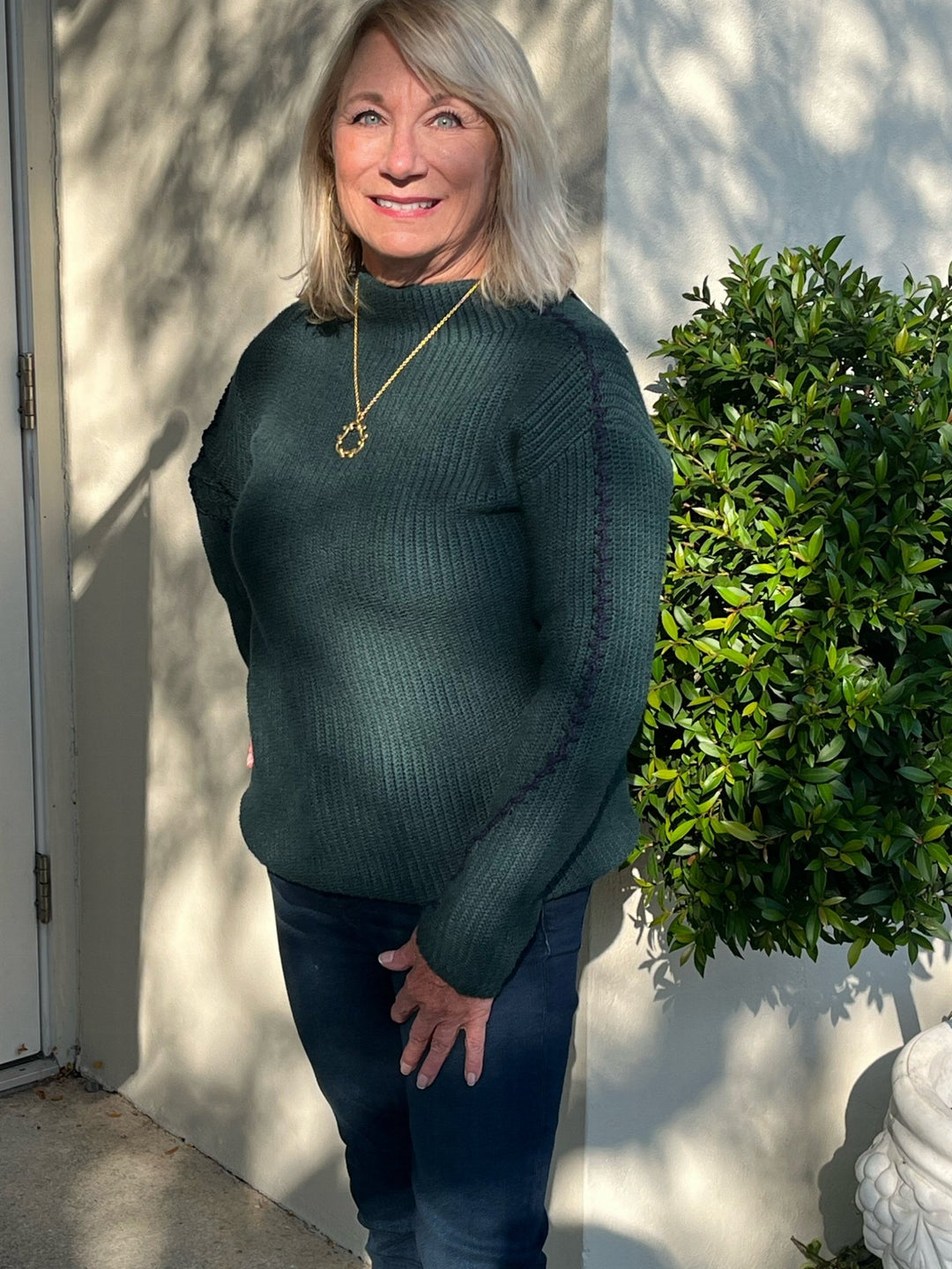 OST - Ribbed Mockneck Sweater: Basil - Shorely Chic Boutique
