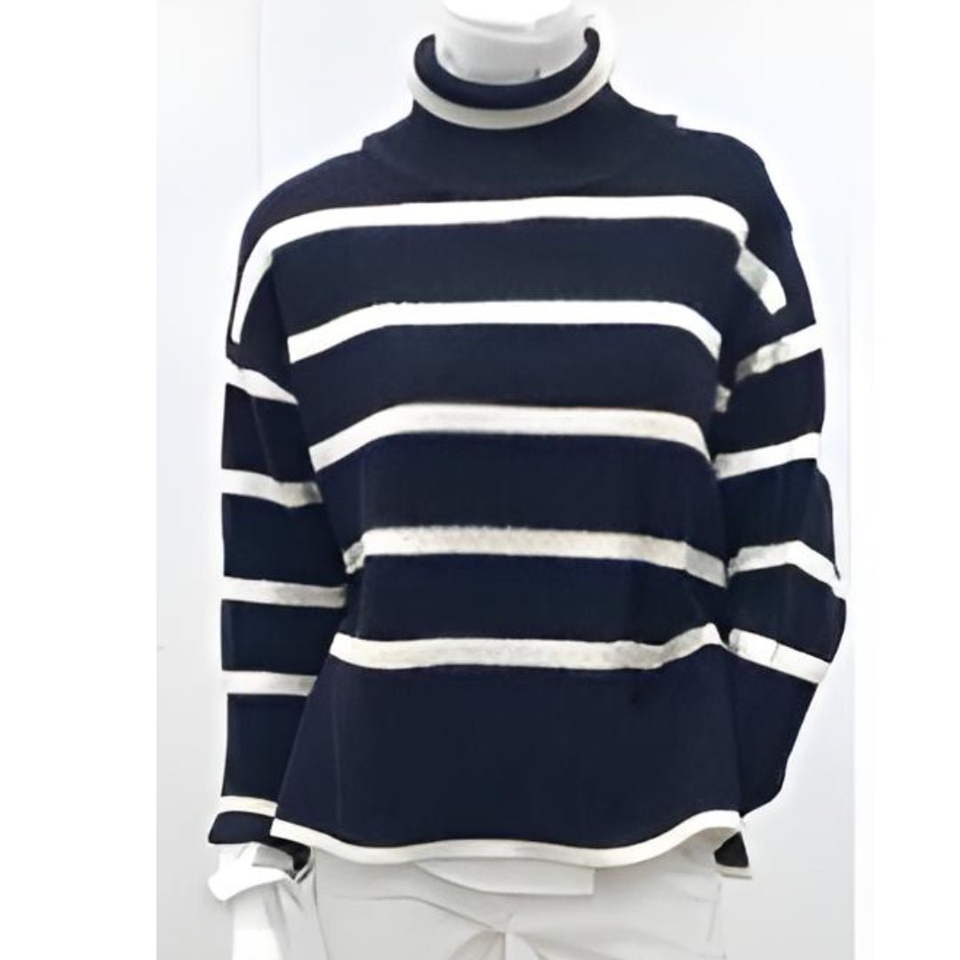 OST - Turtleneck Stripe Sweater: Navy/White - Shorely Chic Boutique