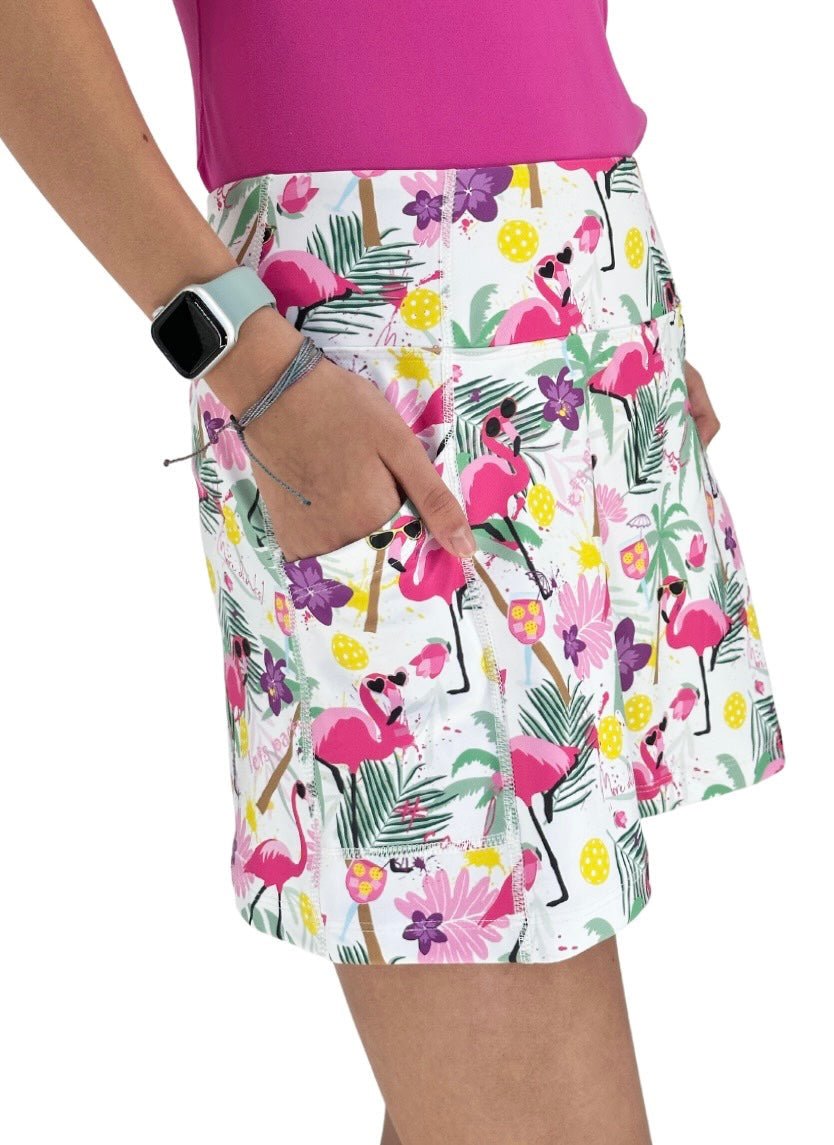Queen of the Court - Pickleball Flamingo 15" Skort: Multi - Shorely Chic Boutique