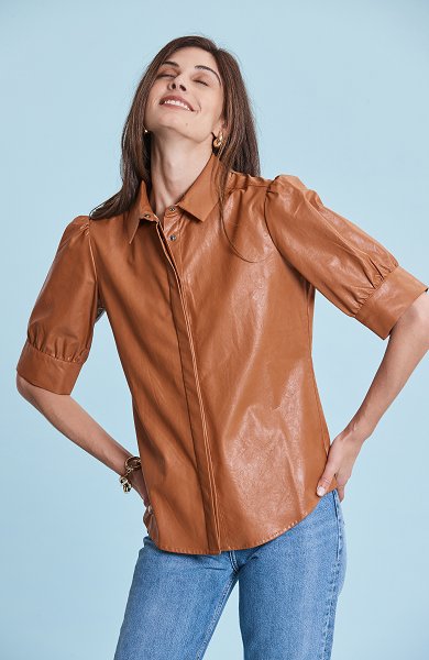 Tyler Boe - Alice Faux Leather Shirt: Pecan - Shorely Chic Boutique