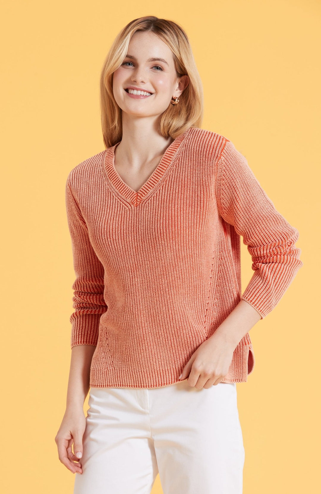 Tyler Boe - Mineral Wash VNeck Shaker Sweater: Coral - Shorely Chic Boutique