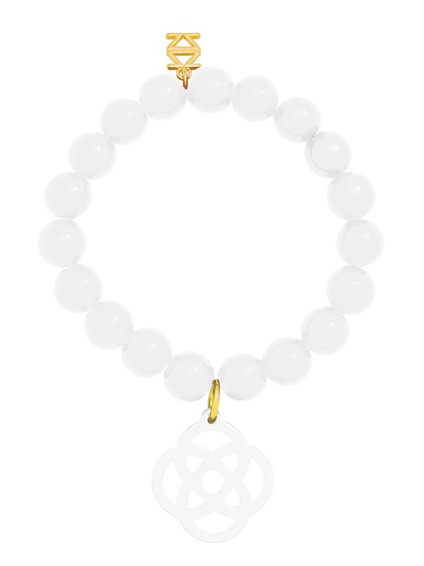 Zenzii - Grace Glass Bead Stretch Bracelet w/Resin Charm: White - Shorely Chic Boutique