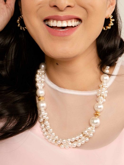 Zenzii - Pearl And Gold Spacer Collar Necklace: Pearl - Shorely Chic Boutique